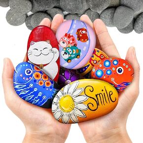 SUPEASY 15 PCS Rocks for Painting, 1.6-2.8 Inches Natural River Stones for Crafts, Flat Smooth Pebbles for Art, Mandala, Kindness, DIY, Garden Decoration, Rock Painting Kit for Kids & Adults