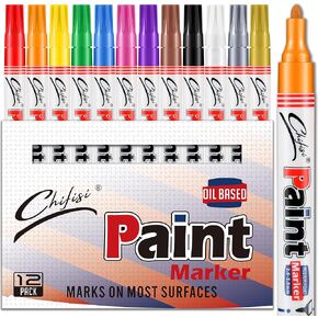 Permanent Oil-Based Paint Pens,Medium Tip Never Fade Paint Pens,Quick Dry And Waterproof Paint Marker pen For Plastic,Metal, Glass, Wood,Rock, Fabric,DIY Craft And More(Set of 12)