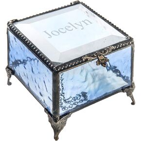 Personalized Gift for Women Girls Engraved Glass Box Decorative Vanity Jewelry Display Storage Organizer Keepsake Vintage Decor J Devlin Box 825 EB218-1 (Clear Honeycomb)