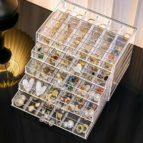 Earring Organizer, Acrylic Jewelry Holder Organizer with 5 Drawers Stackable Earring Storage Case Jewelry Boxes for Women (Clear)
