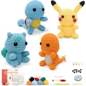 Crochet Kit for Beginners, Complete 4PCS Cute Animals Crochet Kits for Adults with Step-by-Step Instructions and Video Tutorials - Best Knitting Birthday Gift (4P, Cute Animals)