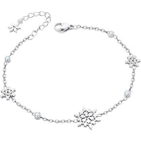 555Jewelry Stainless Steel Delicate Adjustable CZ Snowflake Bracelet for Women & Girls