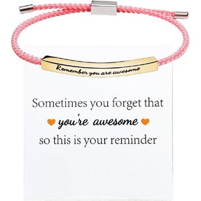 You Are Awesome Inspirational Bracelets for Women Adjustable Handmade Braided Bracelet Stainless Steel Tube Engraved Inspirational Bracelet Birthday Valentines Jewelry Gifts for Teen Girls