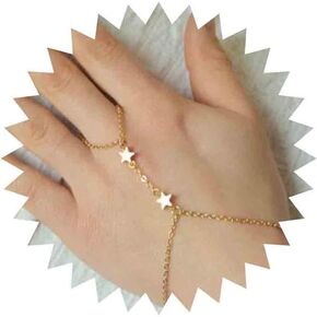 Boho Star Finger Ring Bracelet Gold Slave Chain Bracelet Vintage Lucky Star Bracelet Personalize Hand Chain Bracelet Jewelry for Women and Girls Gifts