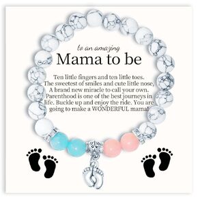 New Mom Gift For Women - Natural Bracelets Pregnant Gifts for First Time Mom With Mama To Be Gift Card For New Mother