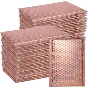 50 Pieces 6 x 10 Inch Holographic Bubble Mailers, Rose Gold Metallic Padded Bubble Mailers, Glamour Self Sealing Cushion Envelopes for Mailing, Shipping and Packing