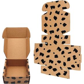 25 Pack Leopard Small Shipping Boxes, 4 x 4 x 2 inches Recyclable Corrugated Cardboard Boxes,Leopard Print Cute Mailing Box for Packaging Small Business Moving Jewelry Gift, Storing, Packing Mailer
