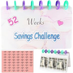 Savings Binder l 52 Week Savings Challenge Book, Reusable Budget Book with Cash Envelopes, Frosted Cover Money Organizer for Cash, Money Saving Binder, Money Binder for Saving
