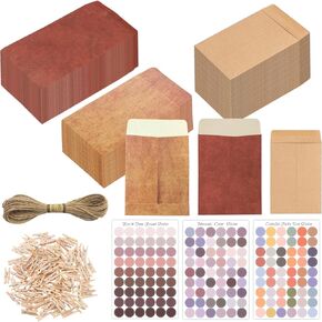100 pcs Coin Envelopes, Seed Saving Envelope Kraft Small Envelope Stamp Storage Packet Envelopes with 33ft/10m Jute Twine + 100 Clips + 150 Sealing Stickers for Garden Office School