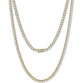 Tennis Necklaces for Women|4MM Simulate Diamond Tennis Chain|4-Prong-Setting CZ|18k White/Yellow Gold Plated|Size 16-22 Inches