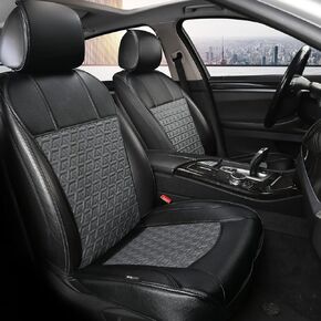 Auto Newer Leather PU Car Seat Cover, Luxury Universal Front Car Seat Cushion, Full Wrapped Edge Waterproof Car Seat Protectors, Universal Fit for 95% Cars,SUV,Trucks(2PCS,Black)