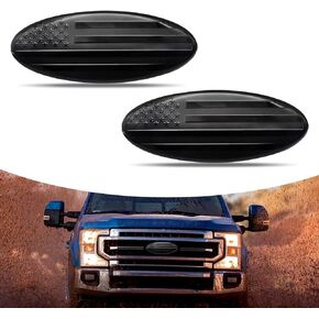 2 PCS Car Grille Hood Label, 9.05" x 3.54" ABS Base Self-Adhesive American Flag Oval Grille Label Sticker, Personalized Patriotic Decorative Accessory, for Ford F150 F250 Edge Explorer (Black)