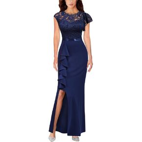 فستان MISSMAY نسائي طويل أنيق من الدانتيل بتصميم مكشكش لوصيفة العروس in Kuwait