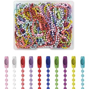 100 Pcs Ball Bead Chain Ball Chain Keychain Dog Tag Necklace Chains Beaded Metal Keychain 2.4mm Beads Chains for Jewelry Making Steel Ball Bead Chain with Connector for Key Craft DIY (Mixed Color)