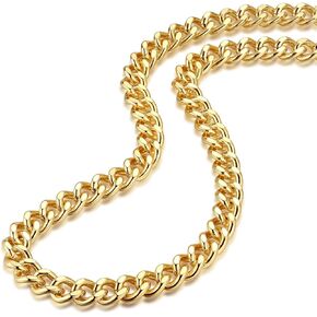 Womens Cuban Link Necklace | 18K Gold Plated Flat Chain Curb Chain | Thick Gold Chain Layered Necklaces and Matching Bracelets | Gift for Her - Hypoallergenic