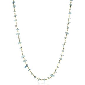 Gem Stone King Handmade 35 Inch Simulated Aquamarine Stone Chip Necklace