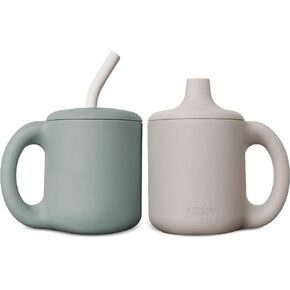 Silicone Sippy Cup and Training Cup for Baby 6 Months+ Soft Spout and Straw Lid with Handle Unbreakable Easy Grip for Babies 6-12 Months and Toddlers 1-3 Years 5oz/150ml (Oat and Tan)