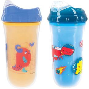 Nuby No-Spill Insulated Cool Sipper, 9 Ounce (Pack of 2), White & Aqua