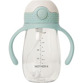 MOTHER-K Sippy Cup with Weighted Straw with Handle, Drink from Any Angle for Babies & Toddlers, 8oz (Mint)