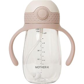 MOTHER-K Sippy Cup with Weighted Straw with Handle, Drink from Any Angle for Babies & Toddlers, 8oz (Pink)
