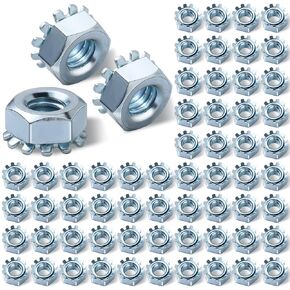 100 Pcs Lock Nut, 1/4"-20 Lock Nuts Zinc Plated Steel Nuts with External Tooth Washer Silver Hardware Nuts Hex Nut Lock Nut for Low Load Assemblies
