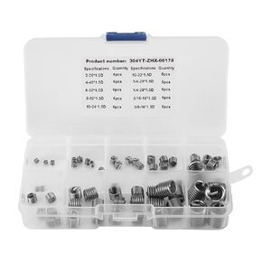 60pcs Thread Insert Kit Thread Repair Kit 304 Stainless Steel Wire Screw Sleeve Thread Repair Insert Assortment Kit Used in Various Low Strength Materials