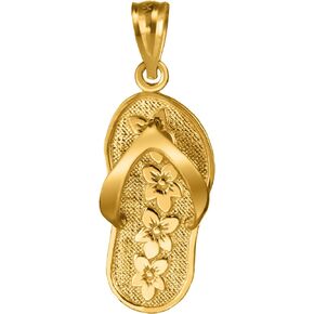 14K Solid Yellow Gold Slipper Flip Flop Pendant Charm, For Mom Daughter Girlfriend, Nickel Free Hypoallergenic for Sensitive Skin, Gift Box Included