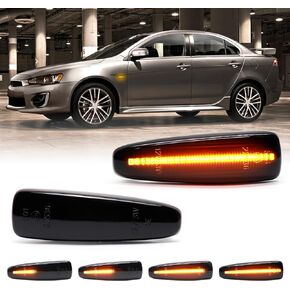 Sequential Blink Amber LED Side Marker Light for Mitsubishi Lancer 2008 2009 2010 2011 2012 2013 2014 2015 2016 2017 Dynamic Turn Signal Lamp Smoked Lens