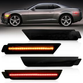 AUTOXBERT Front Rear Side Fender Marker Light for 2010-2015 Chevy Camaro 2010 2011 2012 2013 2014 2015, 2 Amber & 2 Red Side Marker Lights (Smoked Black Lens)