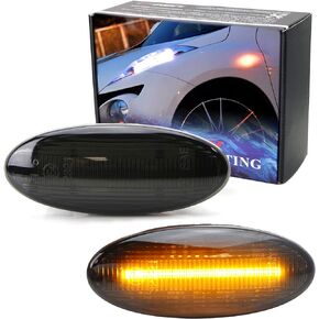 iJDMTOY عدسة مدخنة كهرمانية كاملة LED متسلسل وميض مصابيح مؤشر جانبية متوافقة مع Nissan Cube Juke Leaf، مدعومة بـ 20-SMD LED، استبدل مصابيح العلامات الجانبية OEM