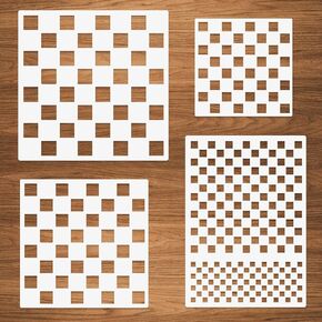 Chess Board Stencils, 4 Pcs Checkerboard Stencils Square Shape Stencils Assorted Sizes Reusable Mylar Plastic Templates for Painting on Wood Pillows Wall Scrapbook Card Making DIY Craft