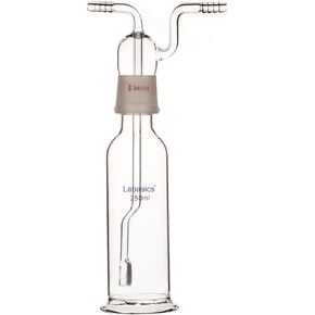 Gas Washing Bottle, Borosilicate Glass 34/34 Stopper Gas Bubbler Gas Washing Bottle with Fritted Disc and 8 mm OD Inlet/Outlet Hoses, 500 ml