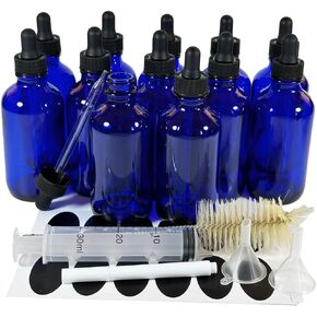 12Pack 4oz (120ml) Glass Dropper Bottle. Essential Oil Bottle With Glass Eye Droppers. For Lab Bottles, Alcohol Bottles And Sterilize Water Bottles (Amber)