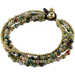NOVICA Artisan Handmade Beaded Brass Bracelet Crafted Jasper from Thailand Multicolor Green Gold Tone 'Joy'