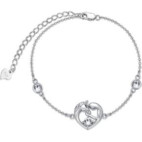 AOBOCO Sterling Silver Horse Bracelet with Birthstone Crystals, Horse Jewelry Gifts for Girls Women Daughter Granddaughter