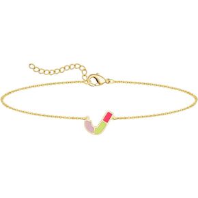 Enamal Initial Bracelets for Women Cute Initai Bracelet 14K Real Gold Plated Letter Bracelet Jewelry Simple Fashion Chain Link Bracelets Dainty Gold Bracelets for Women Girls Gift