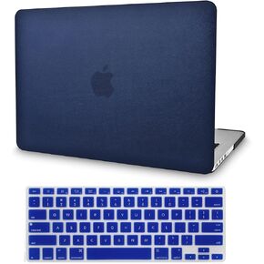 Compatible with MacBook AIR 15 inch Case Cover 2023 Release M2 A2941 Italian Leather Hard Shell + Keyboard Cover (Navy Blue Leather), DBL-AIR15-KC