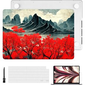 Batianda for M3 New MacBook Pro 14 inch Case 2023 2021 Release Model A2779/A2992 with M2 M1 Pro/Max Chip,3D Designed Hard Shell with Keyboard Cover & Screen Protector, Red Landscape