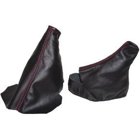 The Tuning-Shop Ltd Compatible with Automatic Shift Boot & E Brake Boot for Chevrolet Corvette C5 1997-2004 Black Genuine Leather Red Stitching