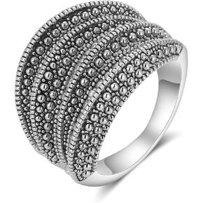 Black Rings for Women, Vintage Cross Marcasite Rings Statement Big Chunky Aesthetic Ring Costume Jewelry for Women Gifts for Her