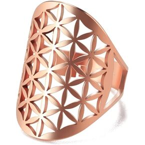 Amaxer Cutout Flower of Life Mandala Ring for Women Sacred Geometry Ring Statement Stainless Steel Hollowed Out Adjustable Band Ring Jewelry