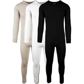 Men's 3 Pack 100% Cotton Fleece Lined Base Layer Thermal Underwear 2 Piece Set