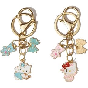 2 Pack Pop Anime Cat Keychains Women Kawaii Purse Charms Pack, Cute Friendship Gift Couple Keychains Enamel Janpan Cartoon Cat Lucky Bag Charms For Women