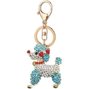 Cute Animal Poodle Dog Sparkling Blingbling Diamond Crystal Rhinestone Keychain Keyring Key Chain Purse Handbag Bag Car Pendant Hanging Charm (blue&silver II)