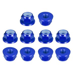 uxcell Nylon Insert Hex Lock Nuts, 10pcs - M6 x 1mm Aluminum Alloy Self-Locking Nut, Anodizing Flange Lock Nut for Fasteners (Sapphire Blue)