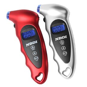 2 Pack Digital Tire Pressure Gauge, 150 PSI 4 Settings Car Truck Bicycle Backlit LCD Non-Slip Grip, Gray and Red.