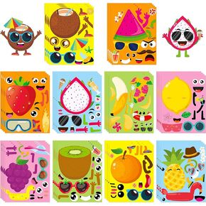MALLMALL6 40Pcs Make Your Own Fruit Stickers 10 Kinds Cartoon Fruit Summer Hawaii Theme Characters Sticker DIY Dress Up Art Crafts Mixed and Matched Tutti Frutti Party Favors Games Decorations for Kid