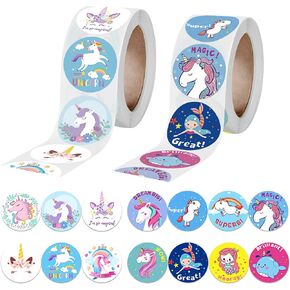 1000 Pcs Unico Stickers,Cute Unicorn Stickers Roll DIY Stickers 1 inch Self Adhesive DIY School Craft Sticker,Unico Stickers for Birthday Party Crafts Gift Decor Stickers 2 Roll