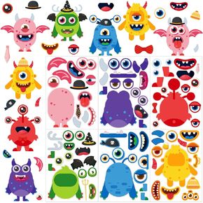 36 Sheet Monster Make Your Own Stickers for Kids, Make-a-Face Stickers, Mix and Match Stickers Sheet Craft Sticker, Gift, Party Favors, School Reward, Valentines Halloween Games