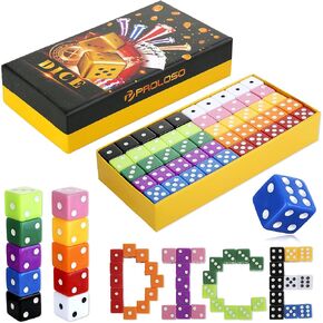 PROLOSO 100 Pcs D6 Game Dice Set 6-Sided 16mm Dice in Solid Color Standard Size Polyhedral Dice Square Corner Dice with Gift Box for Party Board Games